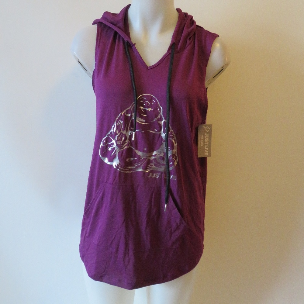 NWT JUST LIVE PURPLE BUDDHA SLEEVELESS HOODIE S*